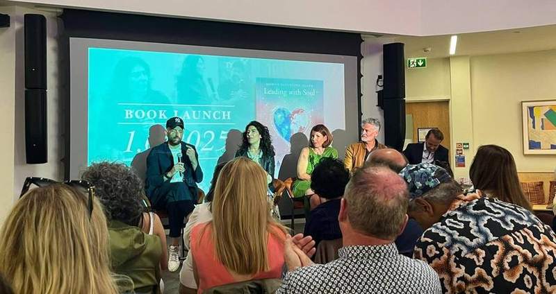 Marina on a panel at her book launch